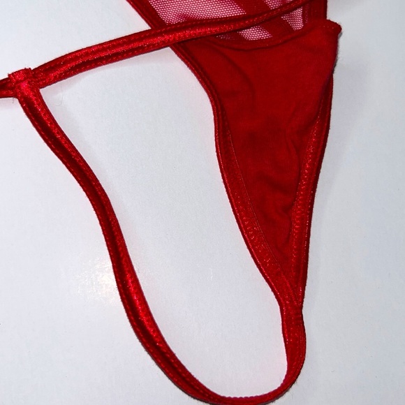 Vintage Y2K Thong | Red Silky Satin Stretch G-String w/ Mesh‎ Front Women’s Sz M - Picture 13 of 15